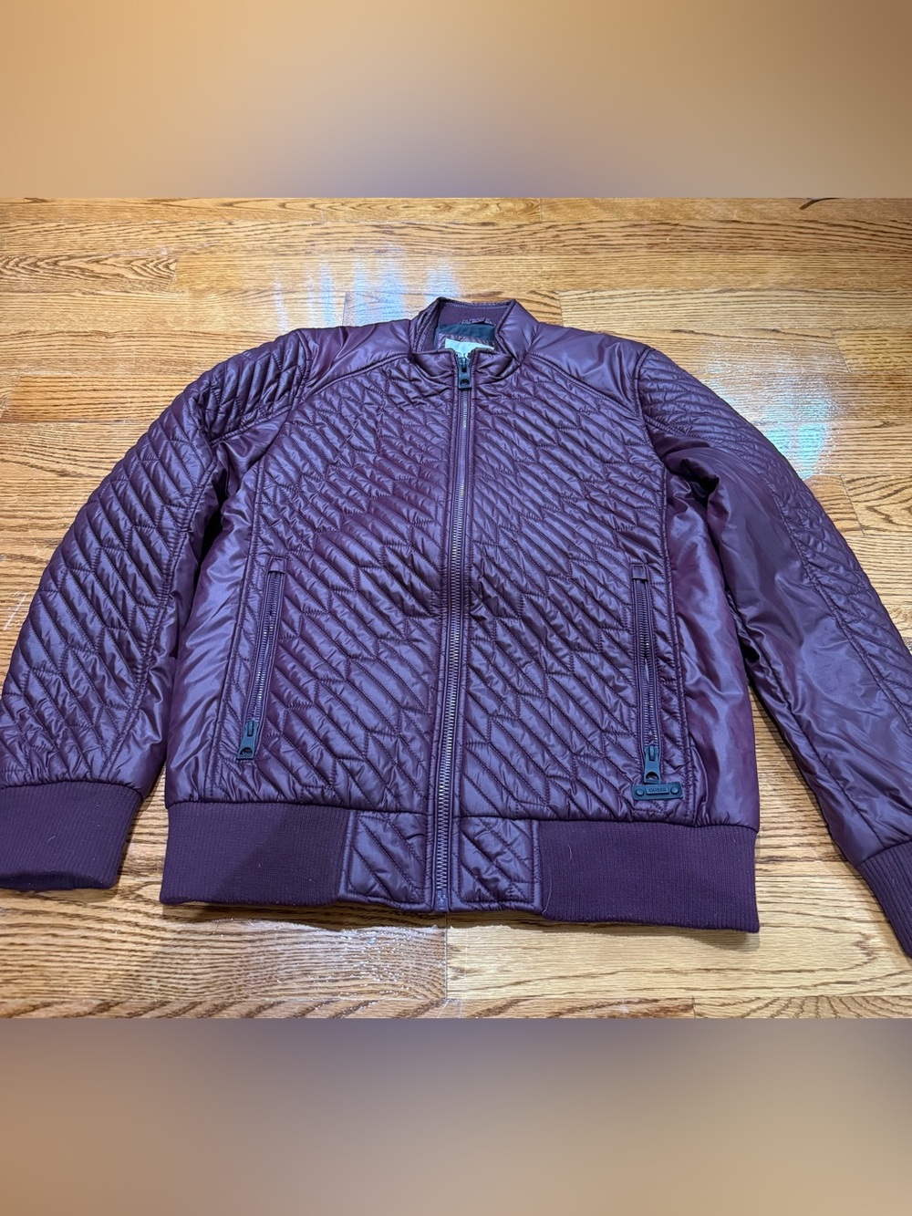 Guess Quilted Bomber Jacket in Burgundy